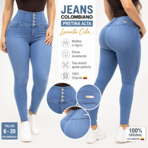 Pantalón Colombiano Celeste Pretina Alta Levanta Cola