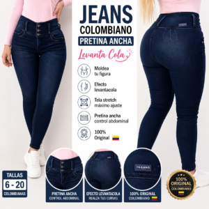 Pantalón Colombiano Azul Pretina Ancha Levanta Cola