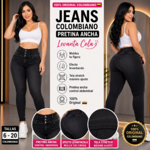 Pantalón Colombiano Negro Pretina Ancha Levanta Cola