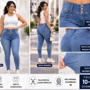 Pantalón Colombiano Azul Celeste Pretina Ancha 3 Botones con Bolsas